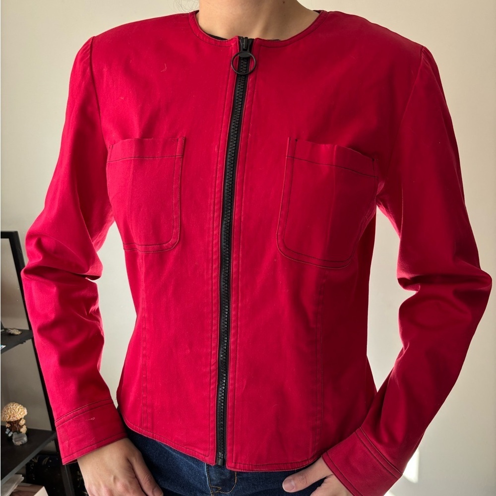 Vintage Euro Red Whimsigoth Zip Up Grunge Biker Cotton Streetwear Jacket Medium - Picture 3 of 10